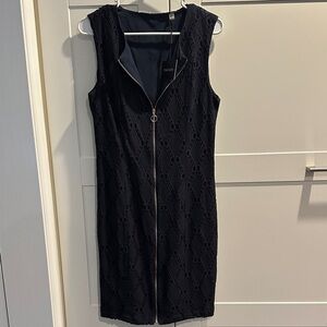 Tahari dark blue Textured Midi Dress